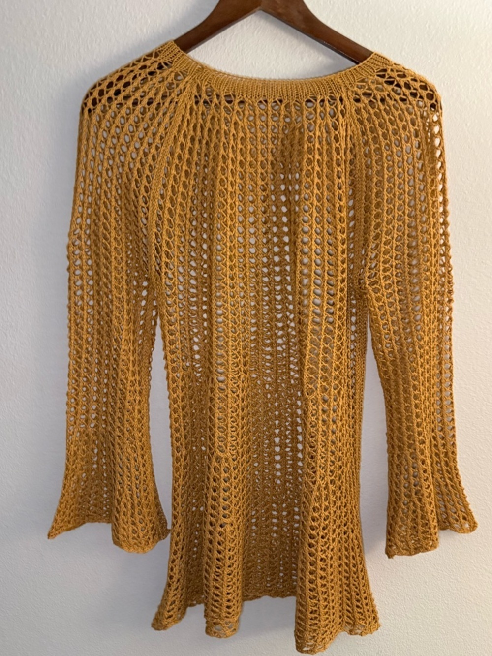 Women’s Open-Knit Mustard Long Sleeve Sweater